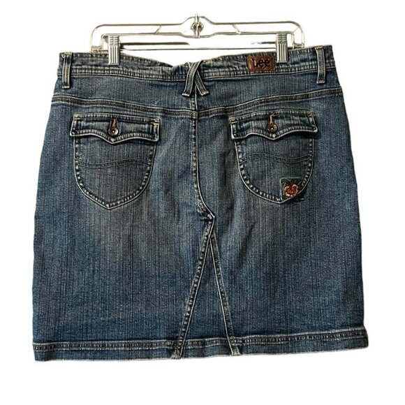 Lee Jeans Lee 1889 Blue Denim Embroidered Peacock Mini Skirt Size 17M Western - Picture 2 of 12